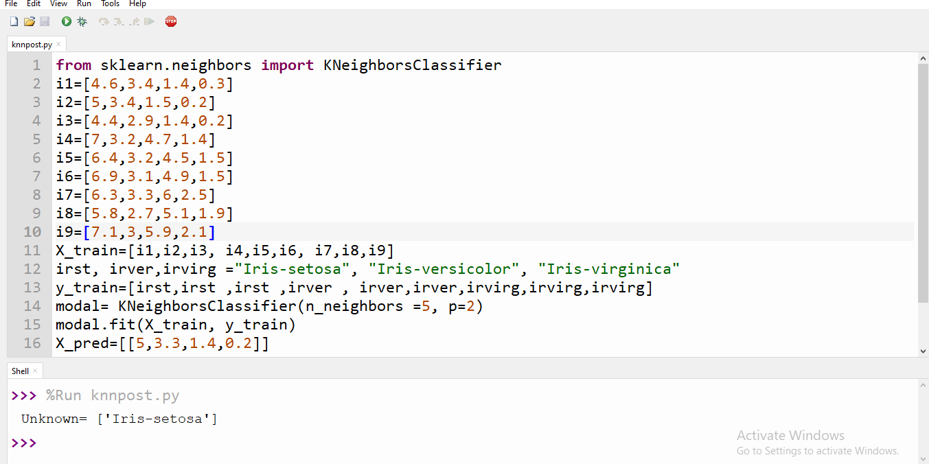 5-Nearest-Neighbors-Python-Program-ScreenShot