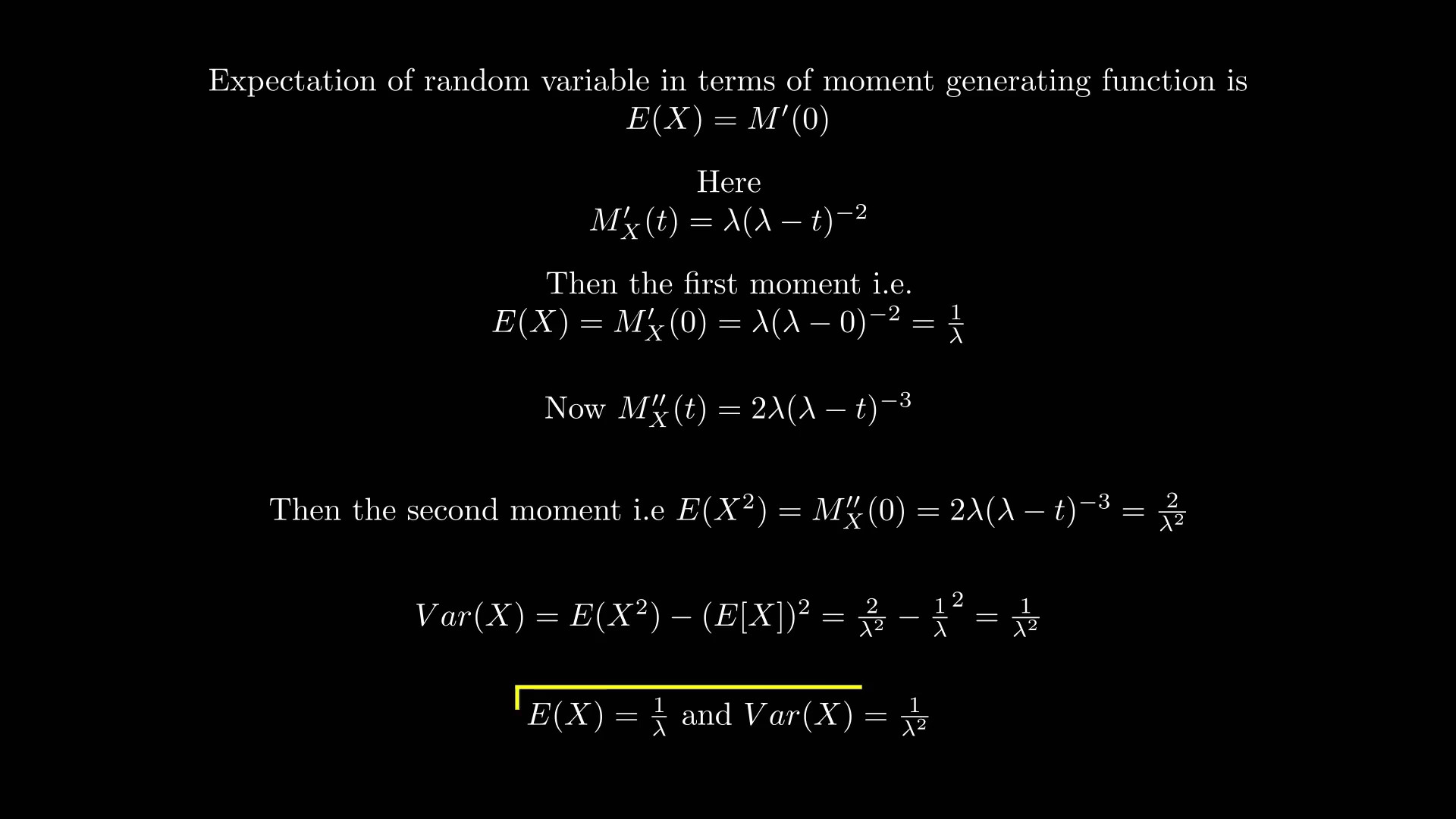 Expectation and Variance of Exponential Random Variable