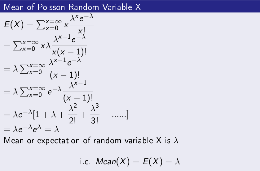 Mean of Poisson Distribution Variable X